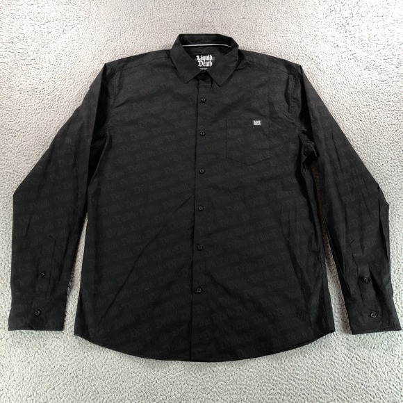 Liquid Death Shirt Mens Extra Large Black AOP Logo Long Sleeve Button Up Thirst - Picture 3 of 15